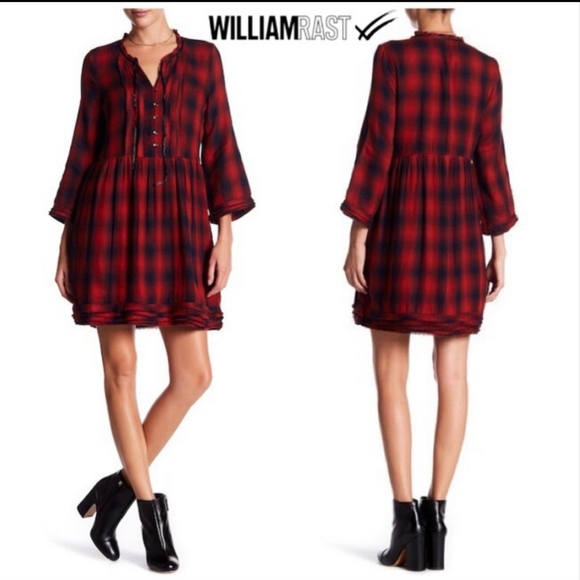 William Rast Dresses & Skirts - WilliamRast Babydoll Dres Atalia Red Black Plaid Gingham Dress Small Cotton